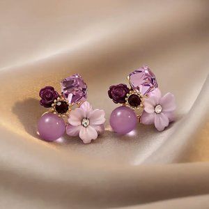 New Retro Purple Crystal Flower earrings